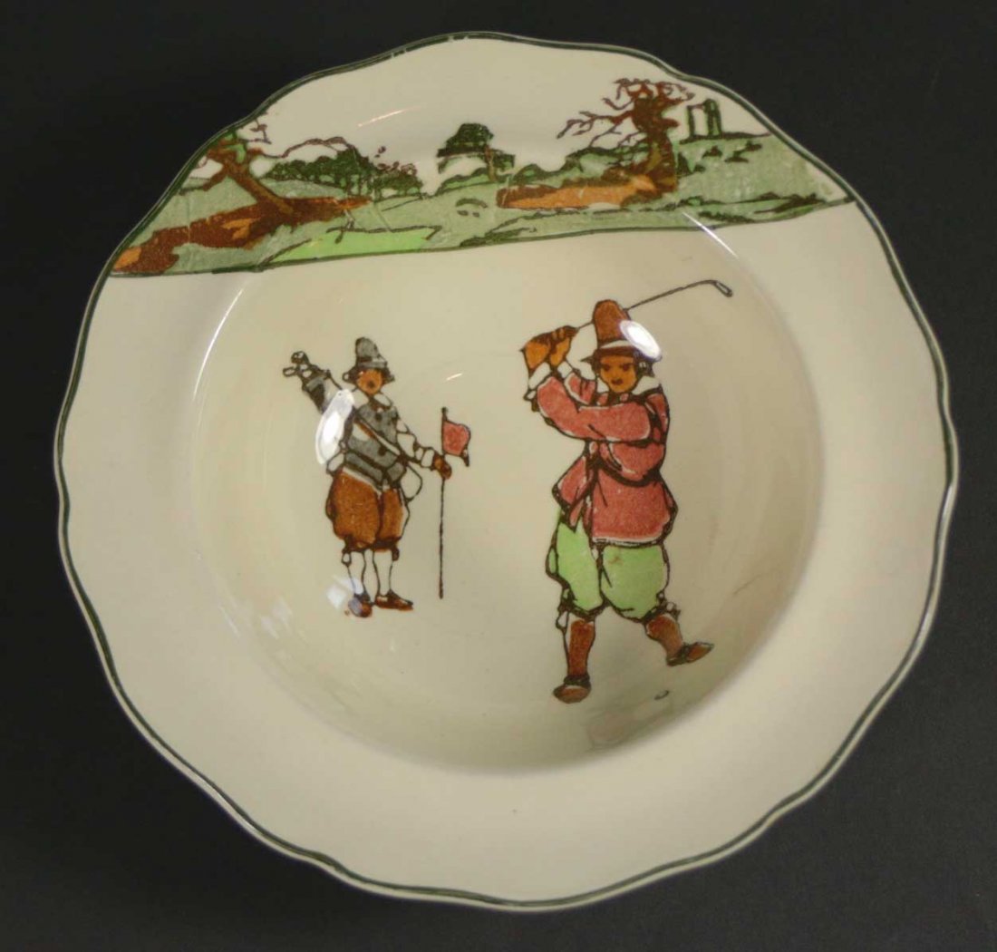 Golf Bowl, Two Golfers, Royal Doulton: Antique and Collectables Category: Sports Description: A Royal Doulton bowl, illustrated from Charles Crombie's famous Rules of Golf book. Golf theme dinnerware. Material: Earthenware Maker/Artist: Ro