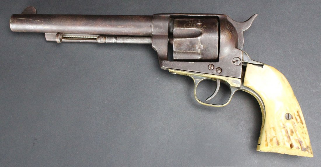 Colt, Mexican Copy*, 20th C.: Antique and Collectables Category: Pistols Description: A Mexican copy of a Colt pistol, .44 cal., 6" bbl. with stag grips. SN 31825. *This firearm is considered a contemporary piece and will require 