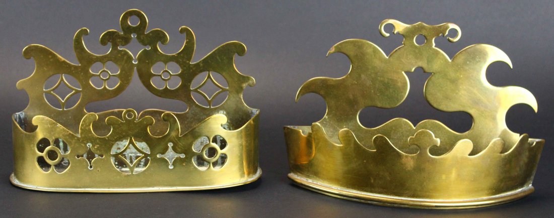 (2) Brass Wall Pockets, English, c. 1850 (1 of 6)