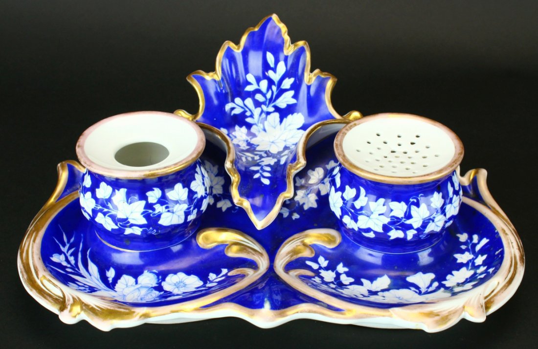 Porcelain Inkwell Desk Set, German KPM (1 of 7)