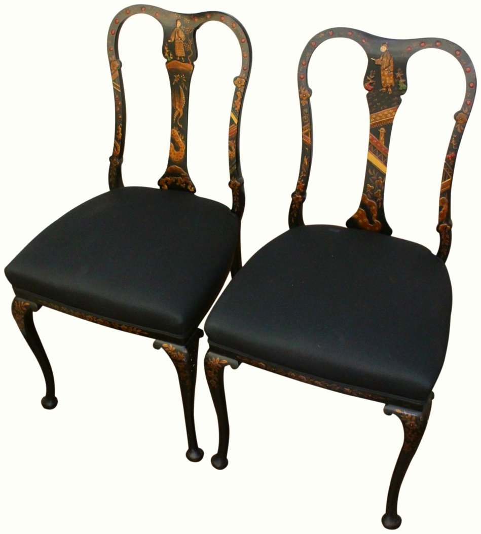 Pair Queen Anne Style Lacquered Chairs (1 of 10)