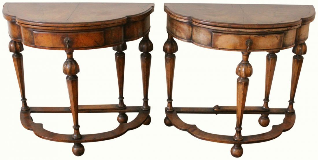 Pair William & Mary Style Console Game Tables (1 of 10)