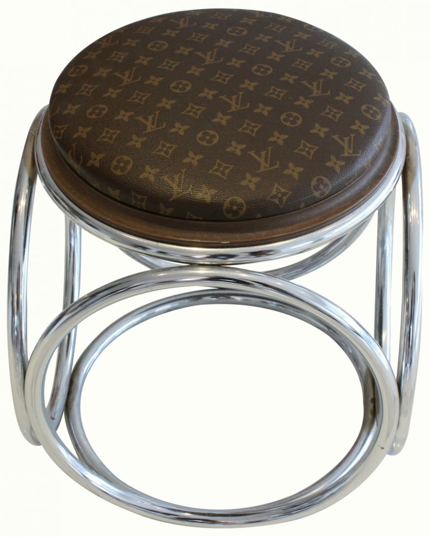 Chrome Stool, Louis Vuitton Fabric, c.1960-70 (1 of 7)