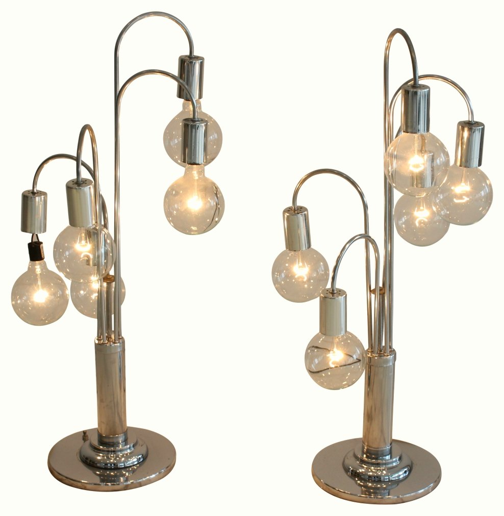 Pair Chrome Table Lamps, c. 1960-70's (1 of 8)