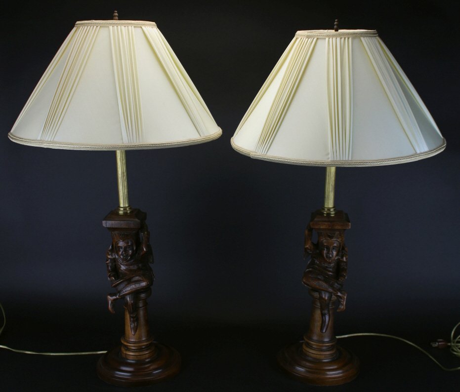 Pair Lamps, English, Hand Carved Jesters (1 of 10)