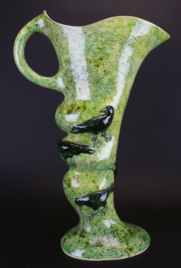 Anna Lambert, Large Green Jug w/Crows (1 of 7)