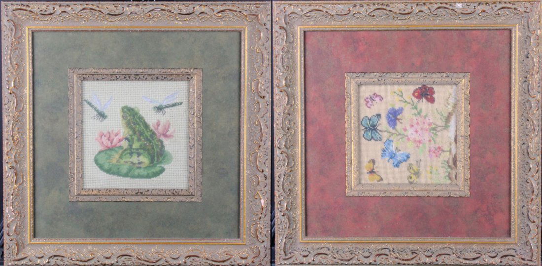 Pair of Petit point works framed, circa 1880 (1 of 8)