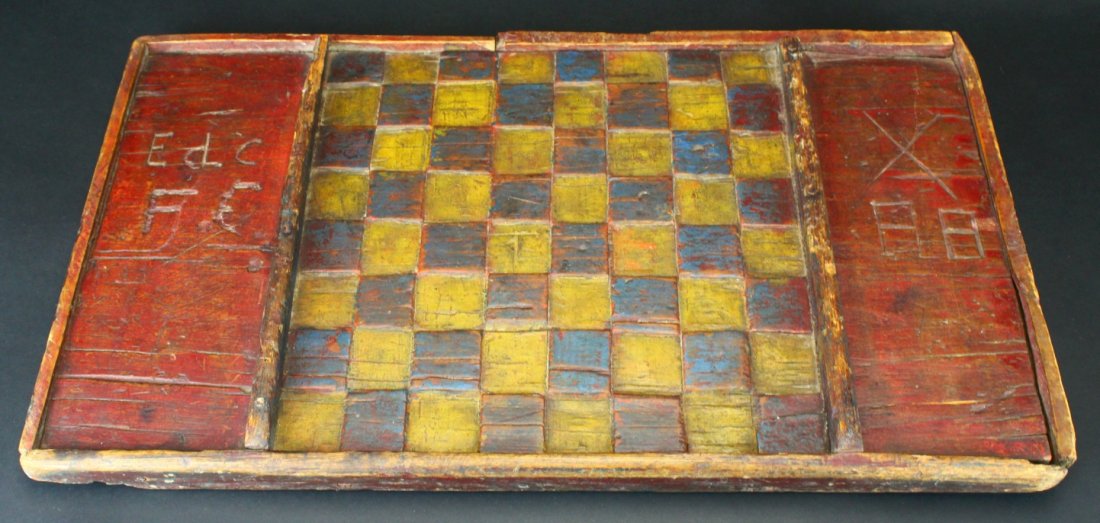 Folk Art Wooden Checkerboard, C 1880 (1 of 10)
