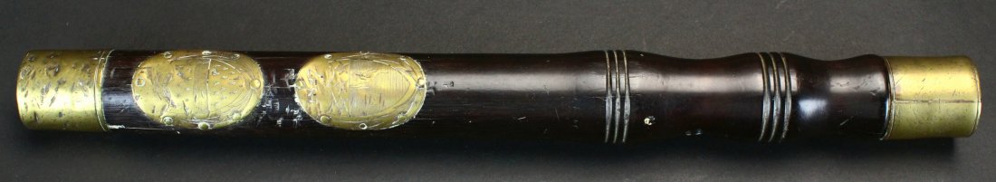 Rare Tipstaff, Marquis of Salisbury, 1827: Description: This is a rare turned wood tipstaff made from the extraordinarily dense lignum vitae wood. It has brass wrapped ends and two oval brass escutcheons which are engraved with the year 1827 a