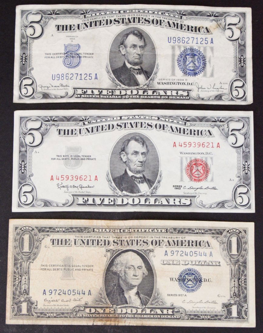 3 Pieces, Money, Silver Certificates, 1934-63 (1 of 2)