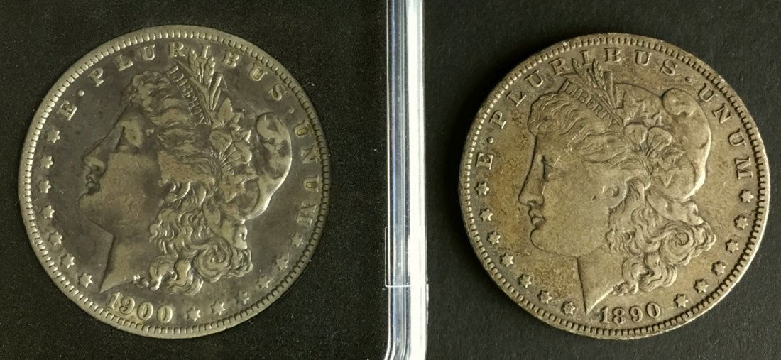 Pair, 1890, 1900 Toned Morgan Dollars PCGS MS63 (1 of 2)