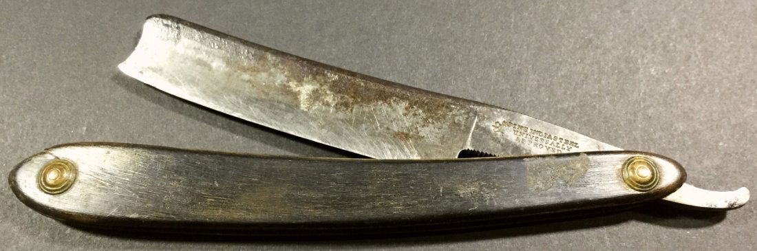 Razor, W. Crown R., Fine India Steel, C. 1830: Description: This razor is marked on the tang with the maker's mark for Fine India Steel as well as the dating mark for King William IV, which puts it between 1830 and 1837, the years of his rule. The