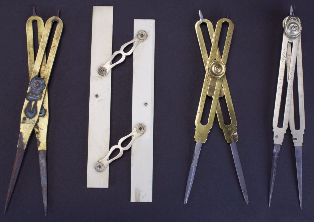 Charting Instruments (4), Ivory, Brass, 2 Cased (1 of 10)