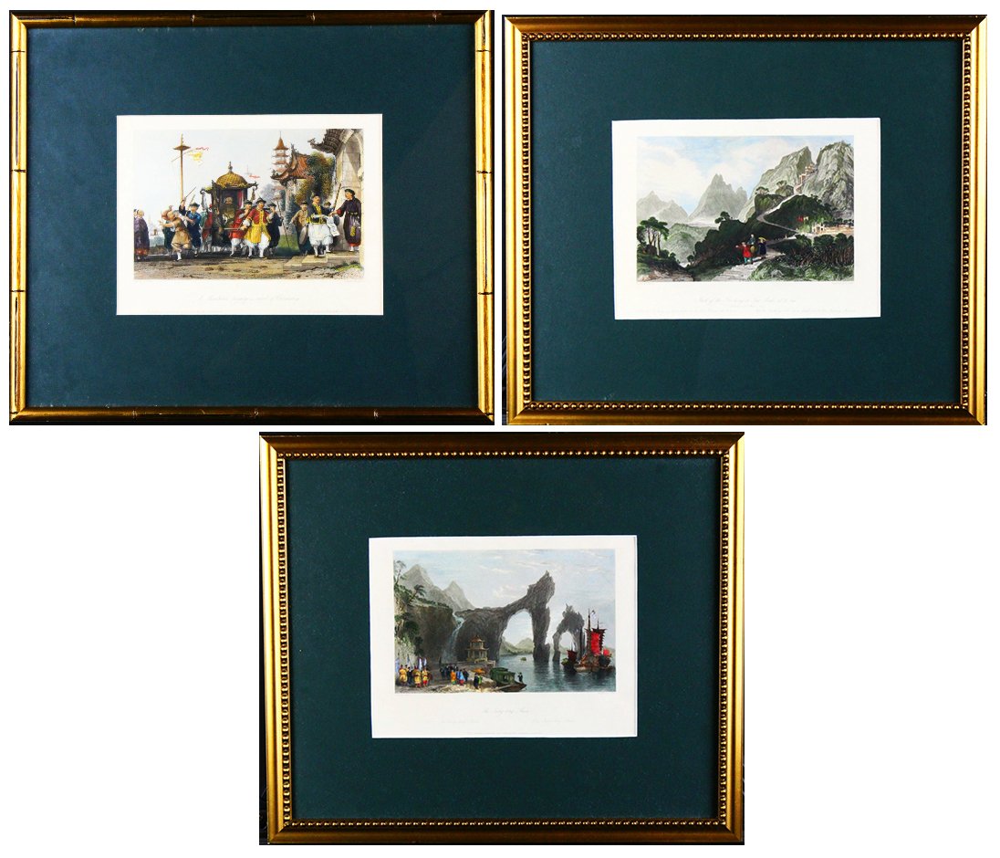(3) Chinese Engravings, Hand Tinted Copper Etched (1 of 10)