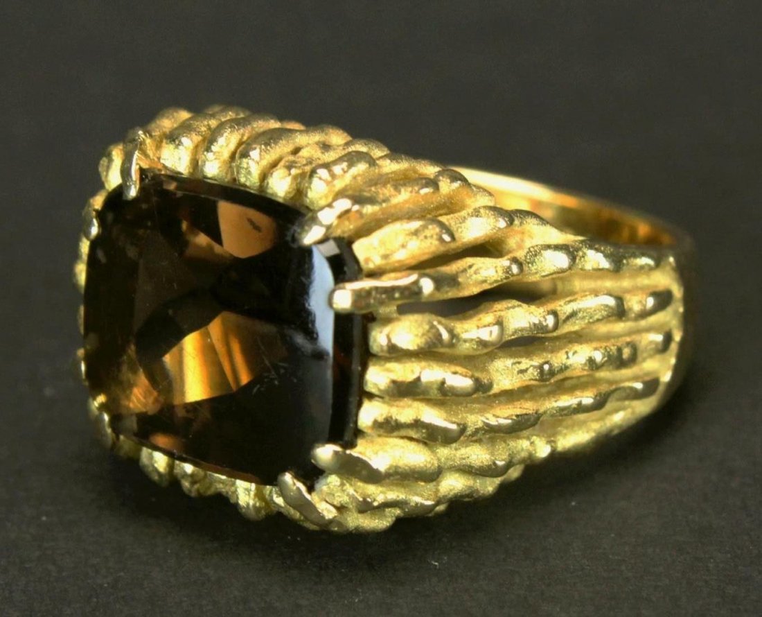 Ring, Man's Smokey Quartz, S & F, 18 K Gold (1 of 7)