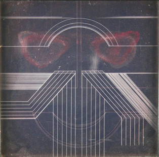 3 Layered Etched Plexiglass, Takao Tanabe: Description: Three layered geometrical etched plexiglass creating a 3D effect, featuring a dark red reflection. Marked on back: "The Print Club Bulletin 1614 Latimer Street, Philadelphia, Penn. 19103,