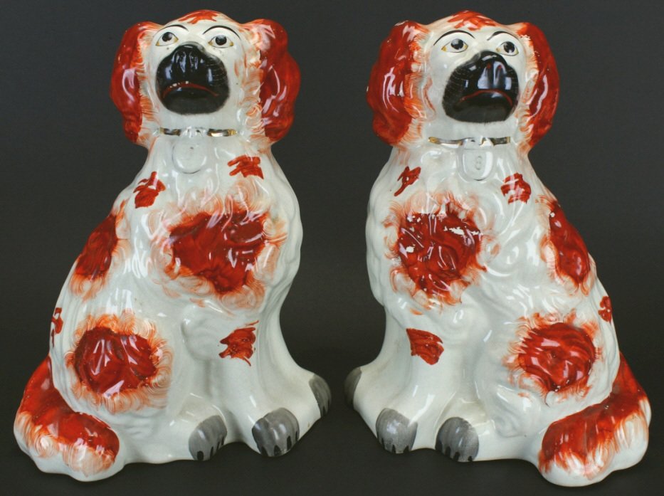 12" Pr. Chunky Staffordshire Spaniels, C. 1860 (1 of 6)