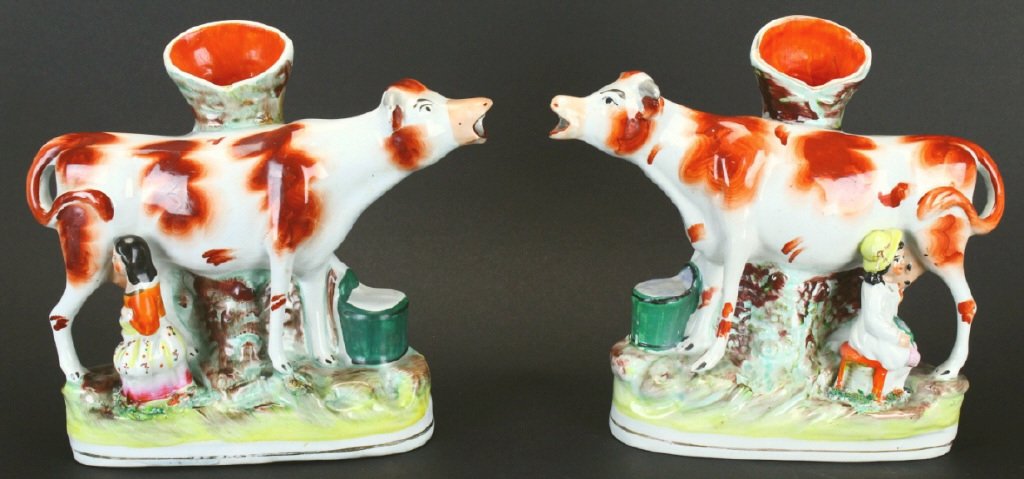 Pair of Spill Vases, Cow, Staffordshire (1 of 8)