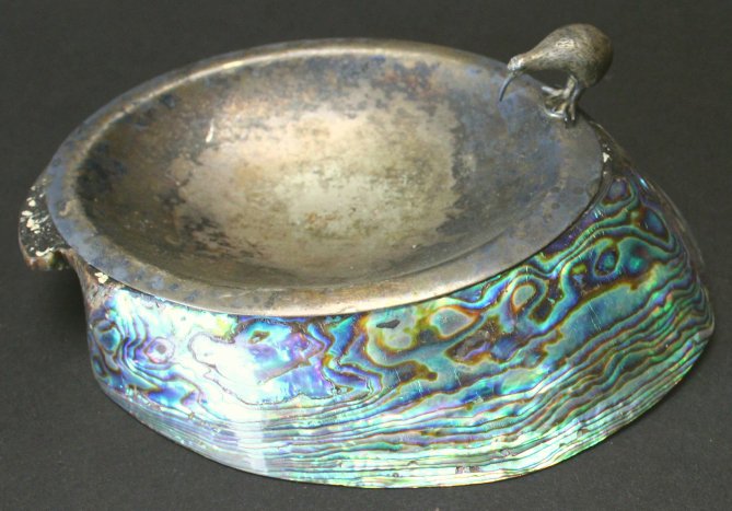Paua Haliotis and Iris Ashtray with Kiwi Bird (1 of 2)