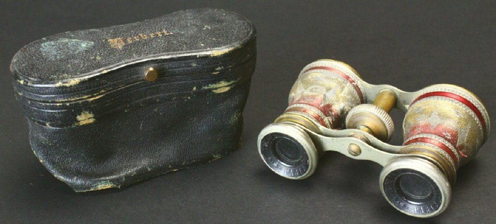 Brass and Enamel with Case, Lemaire: Description: This is a pair of brass and enamel opera glasses.The eyepieces are marked, "LAMIER FAB PARIS". History: The Lemaire firm was begun in 1846 in Paris, Rue Oberkampf. 22 & 26 by Armand Lemai