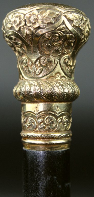 Presentation Cane, Ebonized Mahogany, Gold Knop, 1885 (1 of 6)