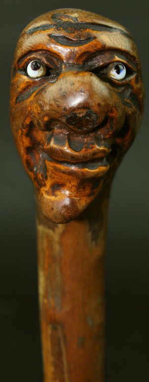 Cane, Beech, Carved Head, C. 1900 (1 of 7)