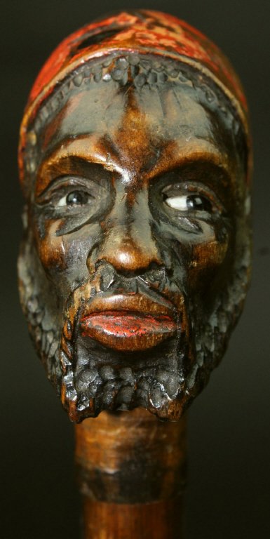 Cane, Stained Bamboo, Carved Head, C. 1890 (1 of 6)