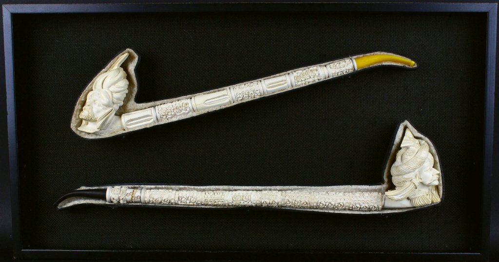 20" Pipes, Two Meerschaum, Framed, 20th C. (1 of 9)