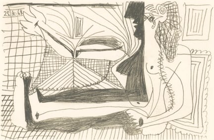 Pablo Picasso, 25.4.64. (Cramer 148), Le Goût du Bonheur, Limited Edition Mixed Media Lithograph