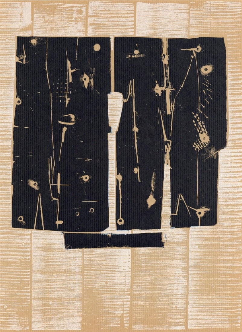 Pietro Consagra, Composition, XXe siècle, Limited Edition Woodcut: Woodcut on vélin paper. Paper Size: 12.5 x 9.75 inches. Excellent condition. Inscription: Unsigned and unnumbered, as issued. Notes: From the volume, XXe Siècle, n°13, 1959. Published and printed u