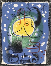 Joan Miró, Personnage sur fond bleu, XXe siècle, Limited Edition Lithograph