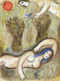 Marc Chagall, Boaz sees Ruth at his feet (Mourlot 117-46; Cramer 25), Drawings from the Bible,