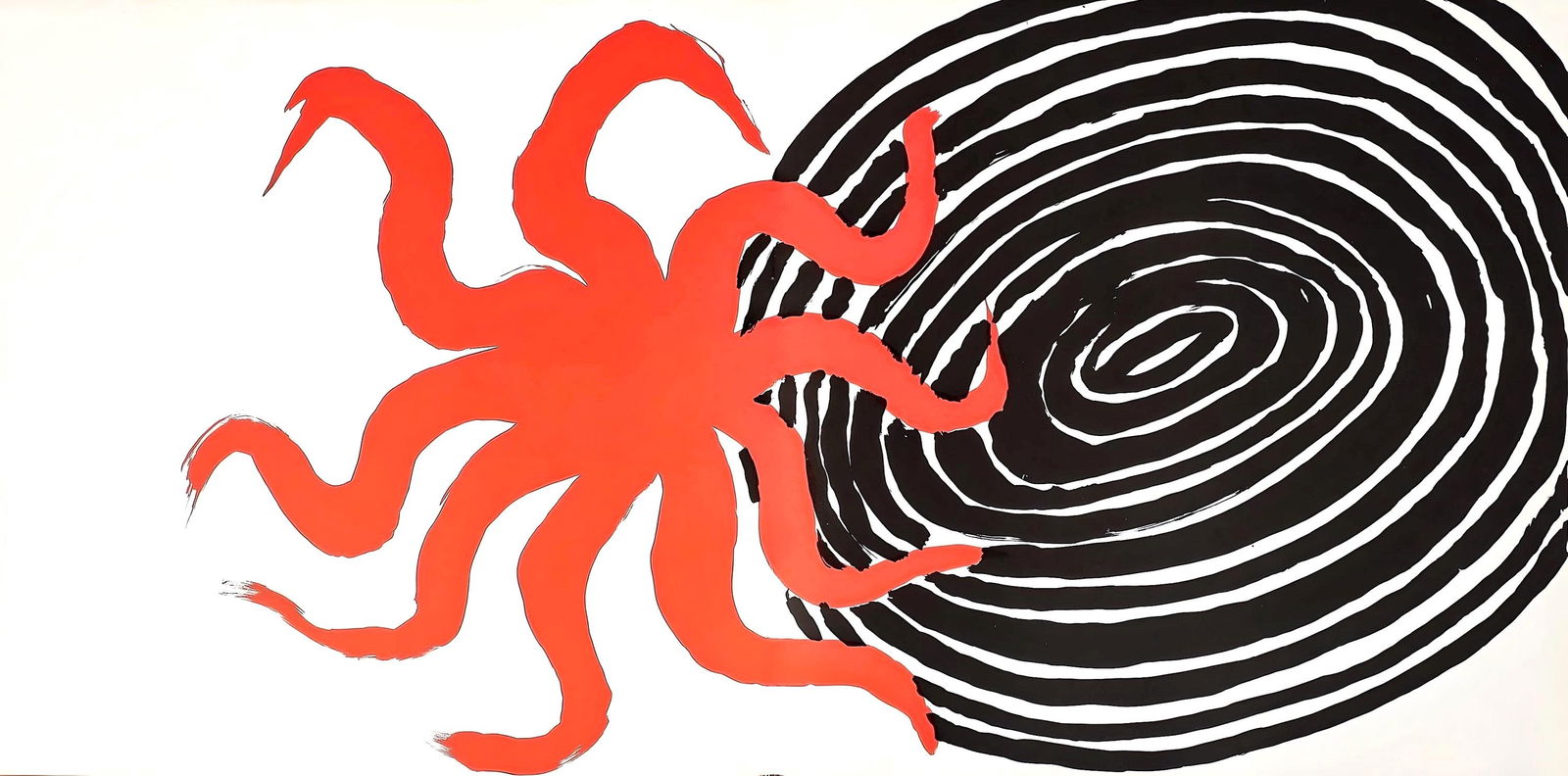 Alexander Calder, Composition, Derriere le miroir, Limited Edition Lithograph: Lithograph on velin paper. Paper Size: 10.75 x 22 inches. Excellent condition, with centerfold, as issued. Inscription: Unsigned and unnumbered, as issued. Notes: From the volume, Calder Autobiographi