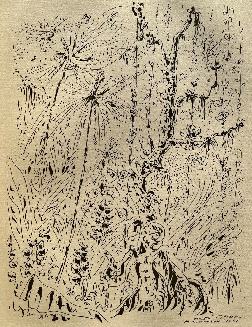Andre Masson, Foret martiniquaise, Masson Dessins, Limited Edition Lithograph: Lithograph on velin du Lana Papiers Speciaux paper. Inscription: unsigned and unnumbered. Paper Size: 12.5 x 9.75 inches. Excellent condition. Notes: From the volume, Masson Dessins, 1951. Published b
