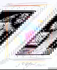 Peter Max, Sage with Cane II, Black and White Series, Hand Signed, Official Edition Mixed Media