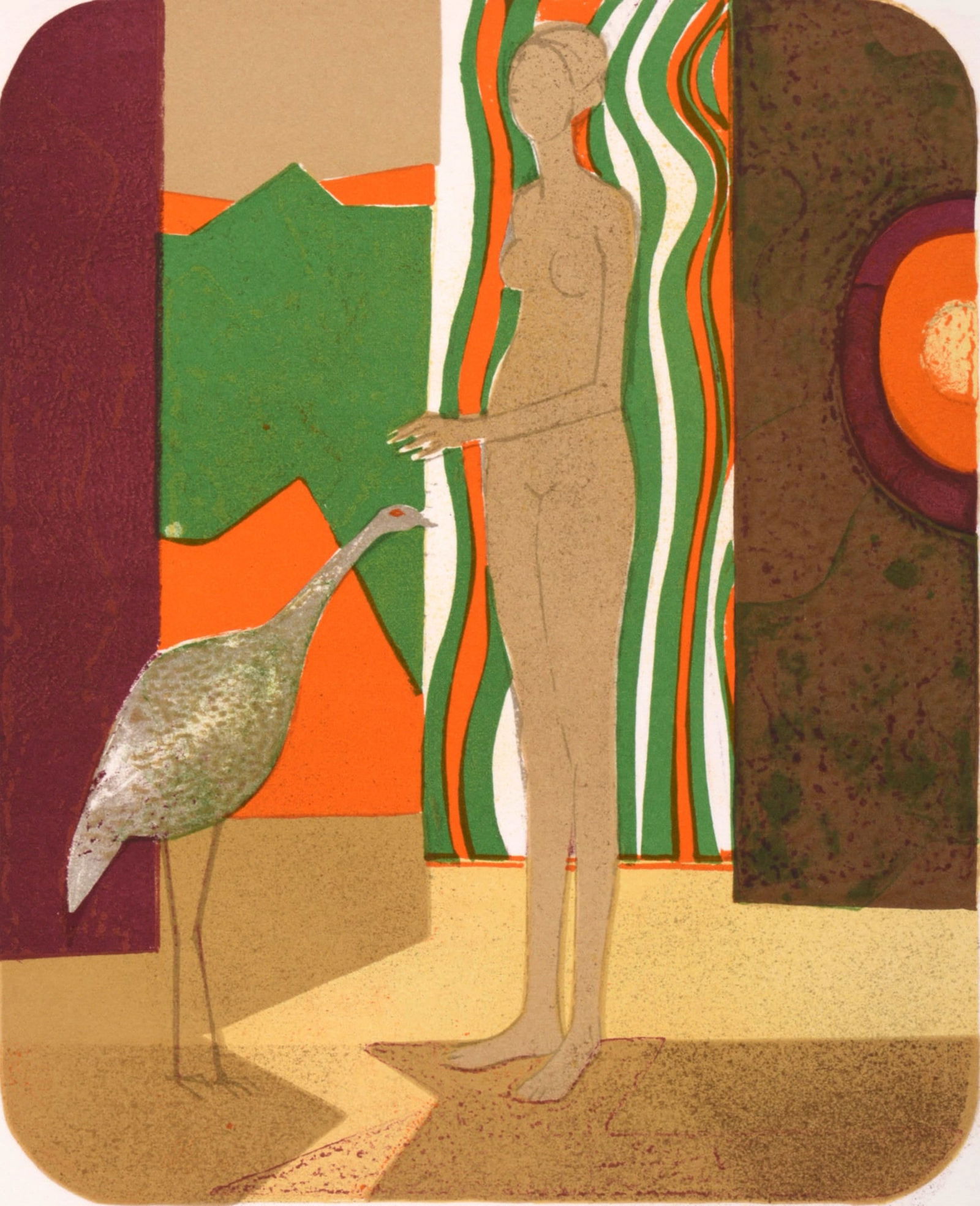 Andre Minaux, La femme et l'oiseau, Souvenirs et portraits d'artistes, Limited Edition Lithograph: Lithograph on velin d'Arches paper. Paper Size: 12.75 x 10 inches. Unsigned and unnumbered. Excellent condition. Notes: From the folio, Souvenirs et portraits d'artistes, 1972. Published by Fernand Mo