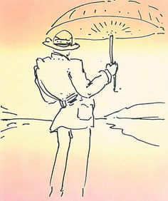 Peter Max, Umbrella Man, Hand Signed, Mixed Media Watercolor and Silkscreen Painting