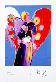 Peter Max, Blue Angel with Heart, Hand Signed, Official Limited Edition Lithograph