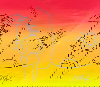 Peter Max, Umbrella Man, Hand Signed, Mixed Media Watercolor and Silkscreen Painting