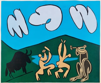 Pablo Picasso, Bacchanale au taureau noir (Orozco 214), Grabados al linoleo, Limited Edition Linocut