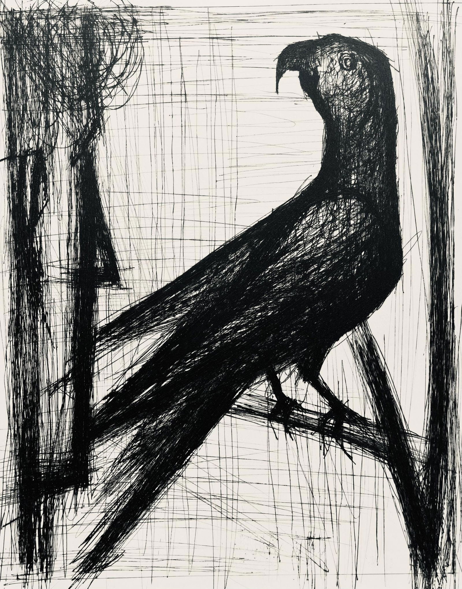 Bernard Buffet, Composition (Reinz 208-222), Voyages Fantastiques, Limited Edition Etching: Drypoint etching on papier de Rives B.F.K. pur fil paper. Paper size: 16.125 x 12.875 inches. Excellent condition. Unsigned and unnumbered, as issued. Notes: From the folio, Voyages fantastiques aux E