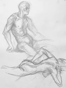Ian Hornak, Renaissance Male and Female Nude Figure Study, 1963, Original Drawing