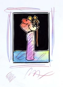 Peter Max, Sage with Flowers, Black and White Series, Hand Signed, Official Edition Mixed Media