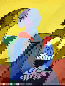 Pablo Picasso, Femme a la chaise sur fond jaune, Marina Picasso Collection, Official Limited Edition