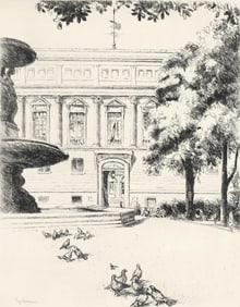 Eugene Corneau, La Bibliotheque nationale, A La gloire a Paris, Limited Edition Etching