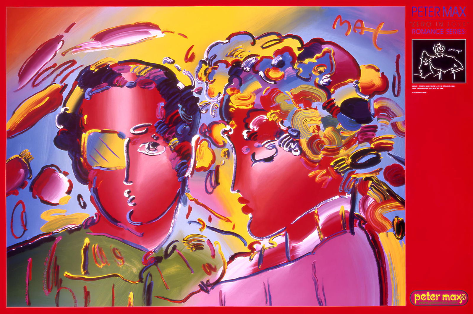 Peter Max, Zero in Love, 2000, Hand Signed, Official Edition Offset Lithograph: Offset lithograph in colors on gloss archival paper. Paper size: 24 x 36 inches. Inscription: Hand signed by Peter Max in ink and unnumbered, as issued. Condition: Excellent. Notes: Published and prin