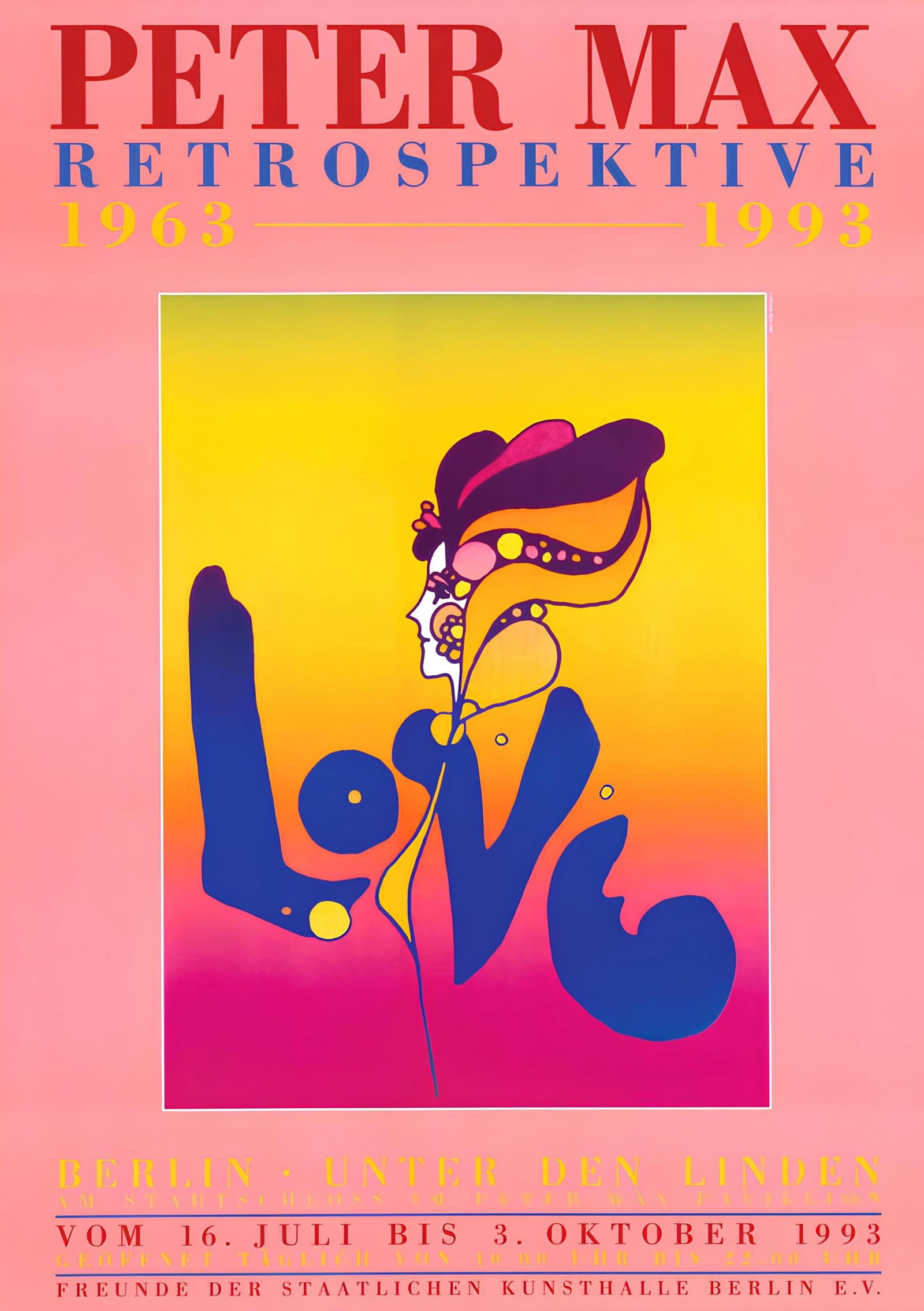 Peter Max, Berlin Love, 1993, Hand Signed, Official Edition Offset Lithograph: Offset lithograph in colors on gloss archival paper. Paper size: 33 x 23.13 inches. Inscription: Hand signed by Peter Max in ink and unnumbered, as issued. Condition: Excellent. Notes: Published and p