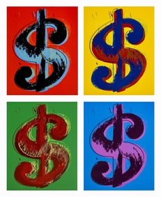 Andy Warhol, Dollar Sign, Red, Yellow, Green, Blue, Suite of Four, Official Limited Edition, Sunday