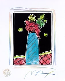 Peter Max, Woman with Flowers, Black and White Series, Hand Signed, Official Edition Mixed Media