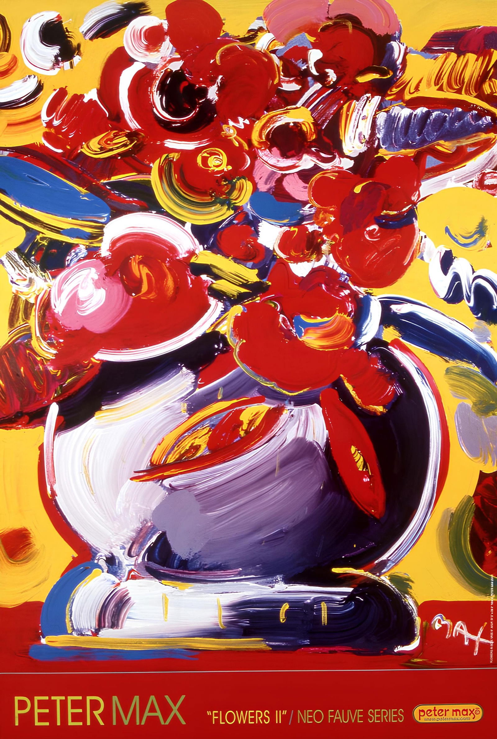 Peter Max, Flowers II - Neo-Fauve, 2000, Hand Signed, Official Edition Offset Lithograph: Offset lithograph in colors on gloss archival paper. Paper size: 36 x 24 inches. Inscription: Hand signed by Peter Max in ink and unnumbered, as issued. Condition: Excellent. Notes: Published and prin